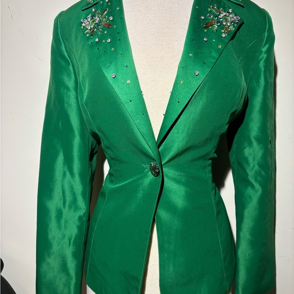 Jackets & Blazers - Green Embellished Women's Jacket